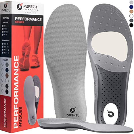 Plantar Fasciitis Insoles for Men Women, PureFit Arch Support Shoe Inserts, Helps Flat Feet, Bunions, Lower Back, Ultimate Support, Advanced Cushioning, Running Athletic Shoe Insoles (Grey, XL)