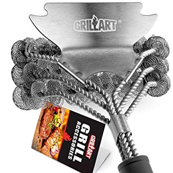 GRILLART Grill Brush Bristle Free - Safe BBQ Cleaning Grill Brush and Scraper - 18" Best Stainless Steel Grilling Accessories Cleaner for Weber Gas/Charcoal Porcelain/Ceramic/Iron/steel grill Grates