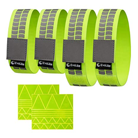 Premium EvoLike Reflective Wristbands / Belt / Armbands / Ankle Bands ( 4 pack / 2 Pairs   60 pcs Free Reflection Stickers Included )