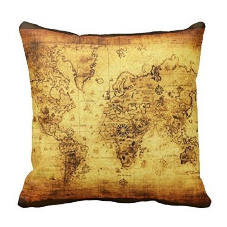 Wonder4 Old Gold World Map Throw Pillow Case Cushion Cover Home Sofa Decorative 18 X 18 Inch（45x45cm）