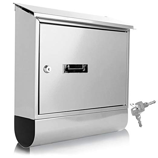 Serenelife Modern Wall Mount Lockable Mailbox - Outdoor Galvanized Metal Key Large Capacity - Commercial Rural Home Decorative & Office Business Parcel Box Packages Drop Slot Secure Lock SLMAB06 White