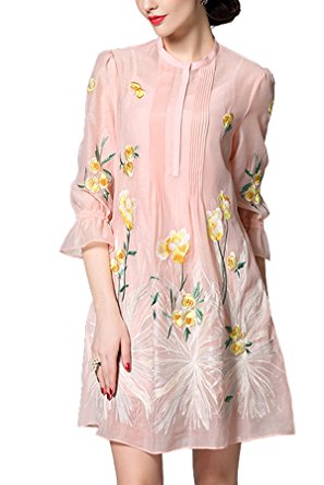 Joy EnvyLand Womens Casual Autumn Twinset Embroidered Flower Shirt Beach Dress
