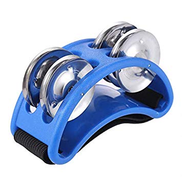 Foot Tambourine Percussion Musical Instrument 2 Sets Metal Jingle Bell for Drum Accessory Instrument (Blue)