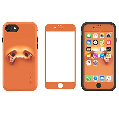 LUVVITT [Emoji] Armor Case and Tempered Glass Set for iPhone 7 Plus/iPhone 8 Plus - Bundle Orange