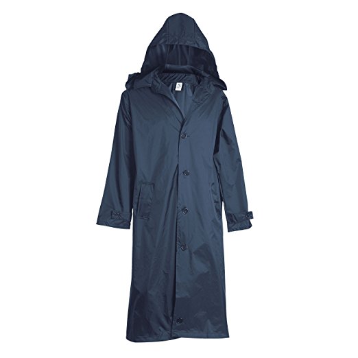 Fit Rite Men's Nylon Hooded Waterproof Long Lightweight Waterproof Raincoat Full Length Rain Jacket - Zip in Hood