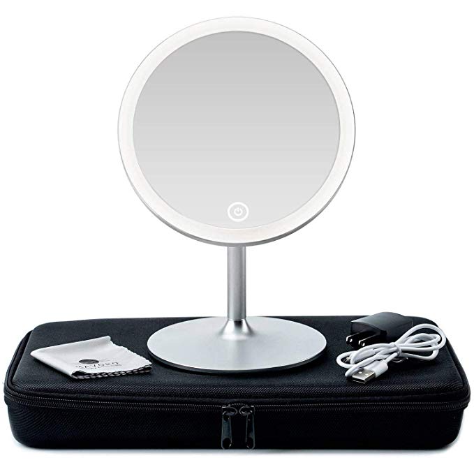 3D Lighted Makeup Mirror with Magnification 10x - 360 Degree Swivel LED Make Up Mirror with Continuous Ring Light for Illumination. Collapsible Vanity Mirror with Lights, Travel Make Up Mirrors