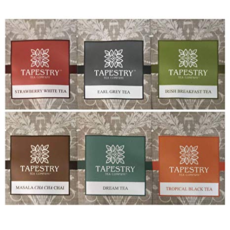 Tapestry Tea Company Variety Gift Tea Sampler Assorted Specialty Teas Gift Pouch and Coaster - 6 Pack