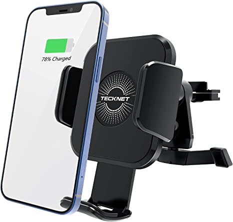 TECKNET Wireless Car Charger, Qi-Certified Wireless Fast Charging Car Holder for iPhone 13 Pro Max/Mini/12 Pro/11,10W Fast-Charging Galaxy S20/S10/S9 and Qi-Enabled Phones (Car Charger NOT Included)