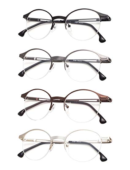 4-Pack Half-Rim Oval Round Reading Glasses with Spring Hinges