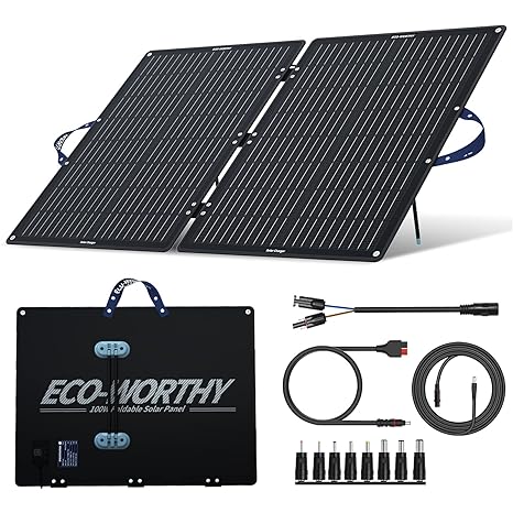 ECO-WORTHY 12V 100W Portable Solar Panel Foldable Mono Panel with 11-in-1 DC Connectors and Adjustable Brackets,Suitable for 95% Power Station,Emergency Power Backup,RV,Camping,Motorhome