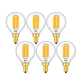 CRLight 6W 3000K Dimmable LED Candelabra Bulb Soft White, 65W Equivalent 650LM, E12 Base LED Filament Light Bulbs, G16 Globe Clear Glass Decorative Chandelier Bulbs, Smooth Dimming Version, 6 Pack