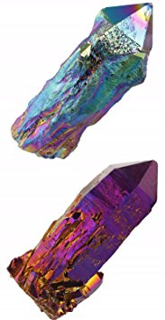 rockcloud Natural Titanium Coated Rainbow/Purpel Flame Aura Raw Crystal Quartz Point Cluster Geode Druzy Gemstone Specimen(Pack of 2)