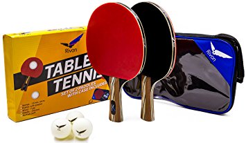 Rivon Ping Pong Paddle Set - 2 Table Tennis Rackets, 3 Balls and Travel Case - Affordable Pro Performance - Professional Grade Materials 6 Star Quality - Best Power, Precision and Speed