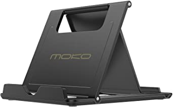 MoKo Phone/Tablet Stand, Foldable Desktop Holder Fit with iPhone 12 Pro Max / 12 Mini, 11 Pro Max, iPhone SE, iPad Pro 11, 10.2 (8th Gen), Air 4 10.9, Air 3, Mini 5, Galaxy S20, Tab S7, Black