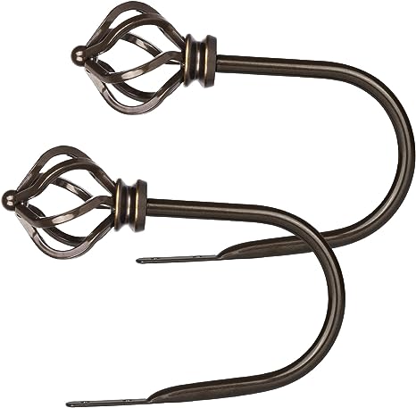 KAMANINA Curtain Drapery Holdbacks, Decorative Curtain Tieback Hooks for Wall, 2 Pack Antique Bronze Window Curtain Pullbacks, Twisted Cage Finials, Large