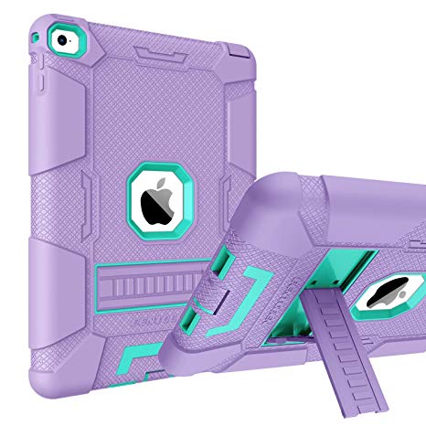 BENTOBEN Case for iPad Air 2, Hybrid Shockproof Cases with Kickstand Rugged Triple-Layer Shock Resistant Drop Proof Protective Tablet Cover for iPad Air 2 (A1566 A1567) 2014 Released, Purple/Green