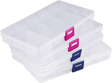 Opret Jewellery Organiser(4 pack), 15 Grids Plastic Storage Box Jewellery Box with Adjustable Dividers Earring Storage Containers