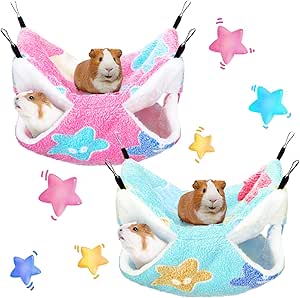 Boao 2 Pcs Guinea Pig Rat Hammock Guinea Pig Hamster Ferret Hanging Hammock Guinea Pig Accessories for Small Animals Chinchilla Parrot Sugar Glider Ferret Squirrel (Blue, Pink, Starfish Pattern)