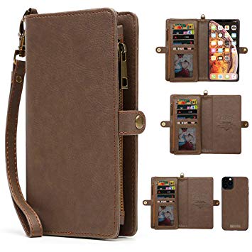 iPhone 11 Pro Max Wallet Case,kelaSip Leather Wallet Phone Case & Card Holder Buckle Magnetic Detachable,Coffee,for iPhone 11 Pro Max