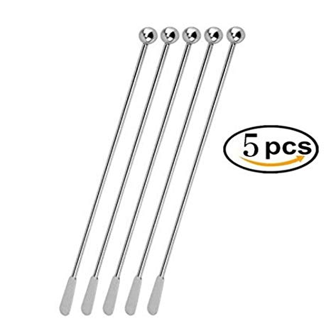 JSDOIN Stainless Steel Coffee Beverage Stirrers Stir Cocktail Drink Swizzle Stick with Small Rectangular Paddles-5 Pack