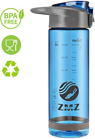 ZMZ Sports Water Bottle with Straw,25oz Wide Mouth BPA Free Tritan Water Bottle with One Click Open lid for Fitness,Outdoor
