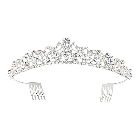 SWEETV Silver Wedding Tiaras and Crowns with Side Comb, Rhinestone Bridal Crown Princess Tiara Jewelry Headpieces for Women and Girls