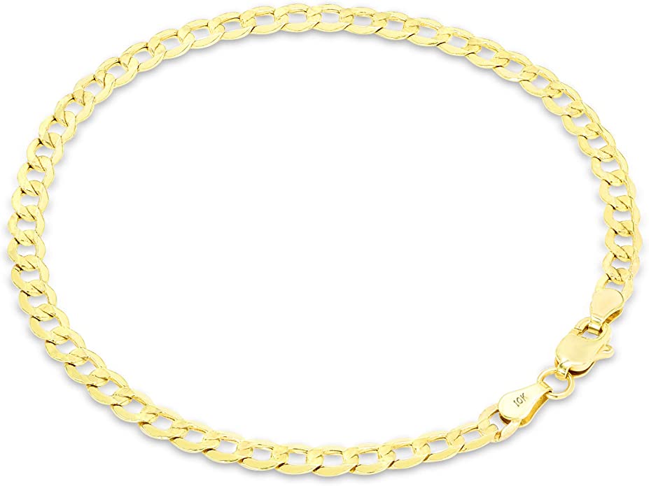 Nuragold 10k Yellow Gold 4.5mm Cuban Curb Link Chain Bracelet, Womens Mens Lobster Clasp 7" 7.5" 8" 8.5" 9"