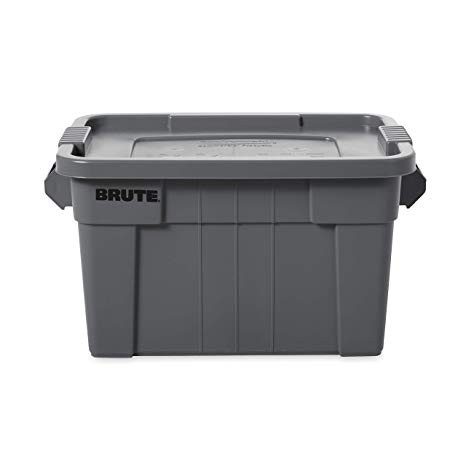 Rubbermaid Commercial Products Brute Tote Storage Container with Lid, 14-Gallon, Gray (FG9S3000GRAY) (Pack of 6)