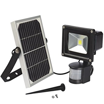 W-LITE 10W Led Solar Powered Motion Sensor Flood Light,Cool White 6000k,Black,Waterproof Security,Reflector Outdoor Lighting Floodlight Garden lamp