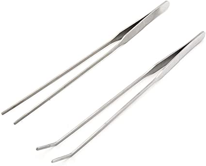 10.6 inch/27 cm Aquarium Tweezers, Stainless Steel Tweezers, Straight Tweezers and Curved Tweezers. Cleaning Tools for Fish and Aquatic Plants (2 PCS,Silver)