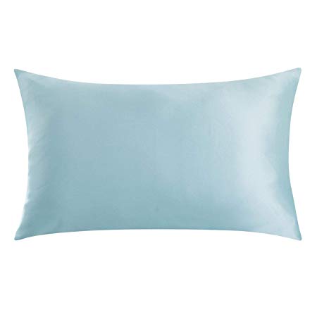 Ethlomoer 100% Natural Pure Silk Pillowcase for Hair and Skin, Both Side 19mm, Hypoallergenic, 600 Thread Count, Smooth Satin Pillowcase with Hidden Zipper, 50x75 cm, Ivory (Water Blue)