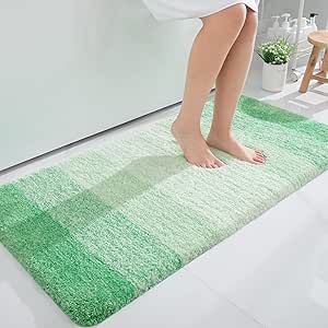 OLANLY Bathroom Rug Mat 47x24, Extra Soft and Absorbent Microfiber Bath Rugs, Non-Slip Plush Shaggy Bath Carpet Runner, Machine Wash Dry, Bath Mats for Bathroom Floor, Tub and Shower, Green