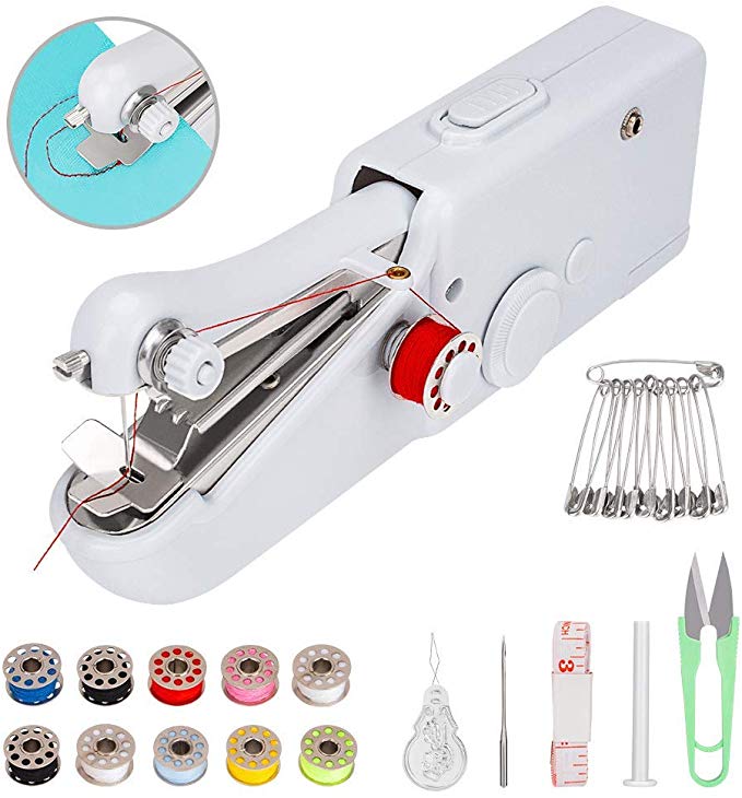 Coquimbo Sewing Machine, Mini Handheld Portable Sewing Machine for Curtains, Clothes, Crafts, Home Travel use with Extra Bobbin, Needle and Threader (4 x AA Battery Not Included)