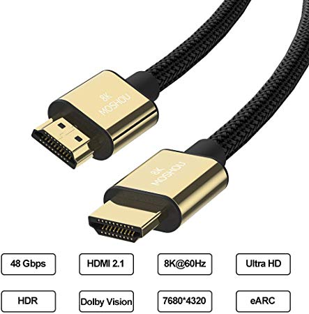 MOSHOU Ultra HD High Speed 48Gbps HDMI 2.1 Premium Flexible Nylon Cable comptabile with LG/Sony OLED TV support 4k@120HZ 8K@60HZ, Full HD, HDTV, 3D, HDCP 2.2, Dolby Atmos (4m)
