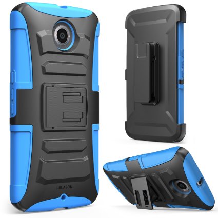 Nexus 6 Case i-Blason Dual Layer Kickstand Google Nexus 6 Case 2014 Release Prime Series Holster Cover with Kickstand and Locking Belt Swivel Clip for Motorola Nexus 6 Phone Blue