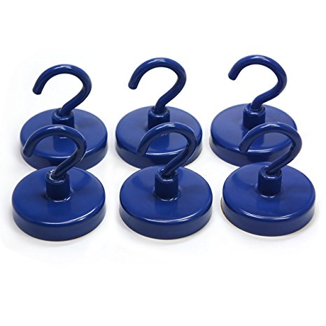 CMS Magnetics Ceramic Magnet Hook 1 1/4" in Diameter with 18 LB Holding Power 6-Count (BLUE)