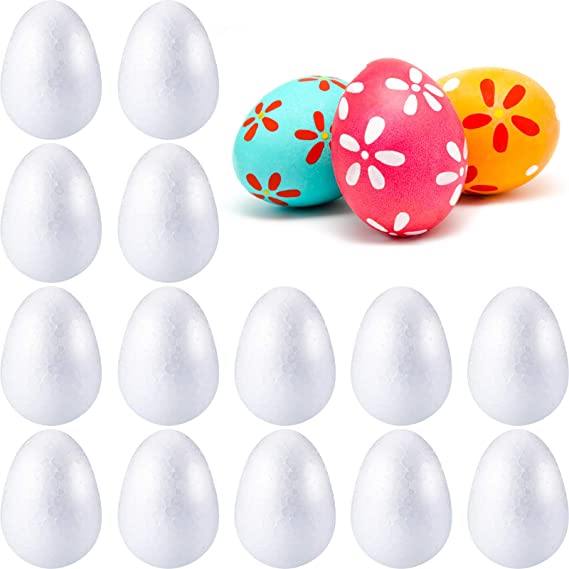 15 Pieces Easter Foam Egg White Styrofoam Egg Craft Egg Foam Natural Polystyrene Egg Foam Handmade Egg Ball for DIY Easter Craft Home Decoration (6.8 x 4.7 cm/ 2.68 x 1.85 Inches)