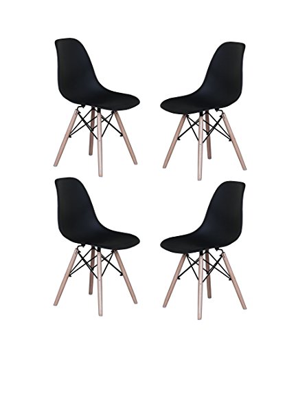 Modern Set of 4 Eames Style Chair Natural Wood Legs (Black)