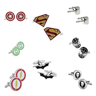 Superheroes Marvel and DC Comics Assorted Superheroe Logos (8-Pairs) Men's Wedding Groomsman Cufflinks W/Gift Box