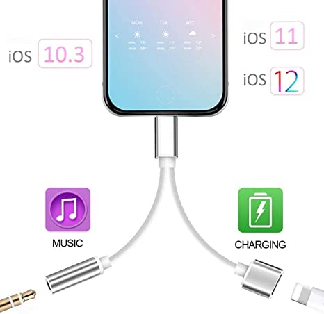 Headphones Adapter for iPhone Charger Dongle 3.5mm Jack AUX Audio Cable Adaptor Music & Charging for iPhone XR/8/8Plus/10/7Plus/X/XS Splitter Aux Adapter Earphone Converter Support iOS13/12/11(silver)