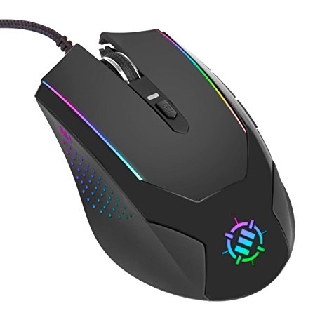 Computer PC Gaming Mouse Adjustable 3500 DPI by ENHANCE - LED Lighting , Accuracy Tracking Optical Sensor , Ergonomic 6 Button Design , Braided Cable , Color Changing , Slim Profile