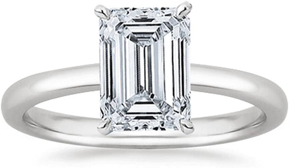 0.9 Near 1 Ct GIA Certified Emerald Cut Solitaire Diamond Engagement Ring 14K White Gold (I Color VS2 Clarity)