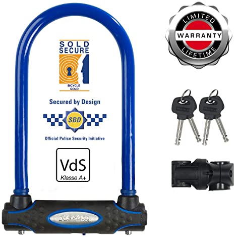 Master Lock Heavy Duty Bike D Lock [Key] [Universal Mounting Bracket] [Certified Bike Lock] [Police Approved] [Blue] 8195EURDPROCOLB - Ideal for Bike, Electric Bike, Mountain Bike, Road Bike, Folding