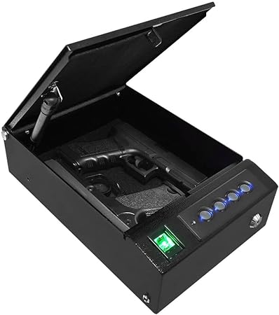 Stealth Quick Access Top Vault Biometric Pistol Safe Fits 2 Handguns with Fingerprint Lock and Key Override