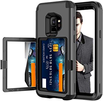 BENTOBEN Case for Galaxy S9, Slim Shockproof Heavy Duty Rugged 3 in 1 Hybrid Soft TPU Bumper Hard PC Cover Anti-Scratch Full-Body Protective Case with Card Slot Holder for Samsung Galaxy S9, Black