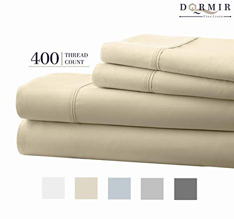 Dormir 400 Thread Count 100% Cotton Sheet Ivory Cal-King Sheets Set, 4-Piece Long-Staple Combed Cotton Best Sheets for Bed, Breathable, Soft & Silky Sateen Weave Fits Mattress Upto 18'' Deep Pocket