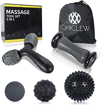 Chiclew Massage Ball, Lacrosse Balls Foot Massage Roller for Myofascial, Trigger Point Ball Release, Deep Tissue Therapy Ball Set of 5 with Exercise Guide & Carry Bag