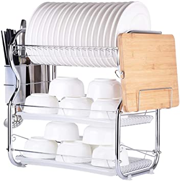 Galapara 3-Tier Dish Rack Drainer Stainless Steel Kitchen Supplies Storage Rack Draining Rack Drying Frame with Drainboard