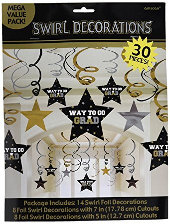 Graduation Star Swirl Decorations (Black/Silver/Gold) Party Accessory 30 pieces