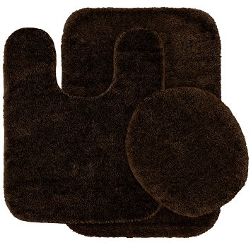 Garland Rug 3-Piece Traditional Nylon Washable Bathroom Rug Set, Chocolate